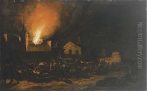 Notturna Con Borgo Incendiato by Philipp van Leeuwen