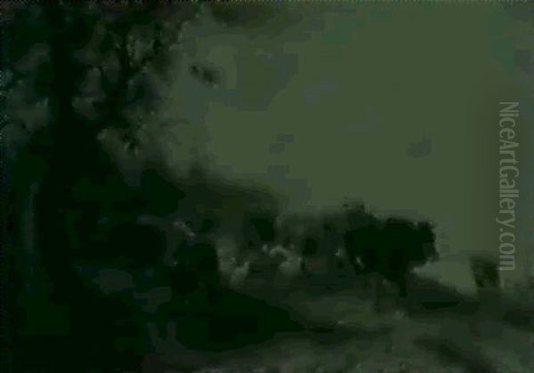 A Drover With Cattle, Sheep And A Goat On A Track - view 1