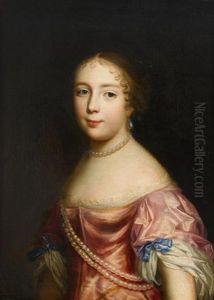 Lady With Pearls And Pink Satin Dress