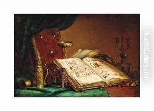 Still Life With Illuminated Manuscript And Vessels by Ernest Eugene Lefebvre