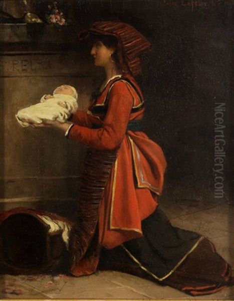 Woman Offering Her Baby Up For A Blessing - view 1