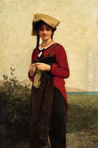 An Italian Lady Knitting by Jules Joseph Lefebvre