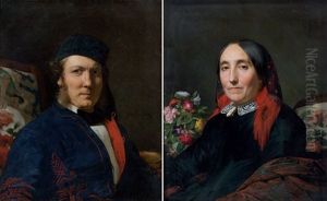 Portraits D'un Peintre Et De Son Epouse (2 Works) by Jules Joseph Lefebvre