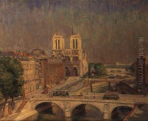 Printemps Parisien- A View Of The Seine And The Notre Dame In Paris by Maurice Jean Lefebvre