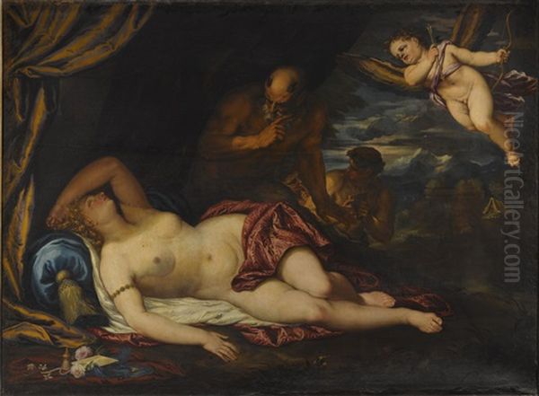Sleeping Venus With Cupid And A Satyr, A Landscape Beyond - view 1