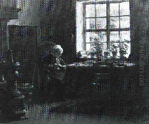 Femme Lisant Dans Un Interieur by Adolphe Rene Lefevre