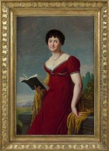 Portrait Presume De La Comtesse De Mercey En Robe Rouge Dans Un Paysage