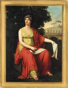 A Sibyll, Seated, Beside Trees, A Temple Beyond