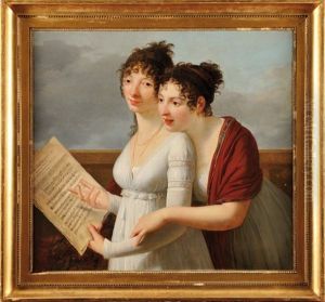 Portrait De Deux Soeurs Lisant Un Livret D'alexandre Duval by Robert Jacques Francois Faust Lefevre