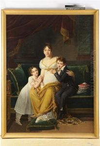 Portrait De La Marechale Soult, Duchesse De Dalmatie Avec Ses Deux Enfants, Napoleon Hector Et Josephine Louise by Robert Jacques Francois Faust Lefevre