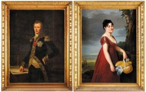 Portrait Du General Dejean En Uniforme De General De Division Et Portrait D'aurore Barthelemy, Femme Du General Dejean, En Robe Rouge (pair) by Robert Jacques Francois Faust Lefevre