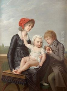 Portrait De Femme Avec Ses Deux Enfants by Robert Jacques Francois Faust Lefevre