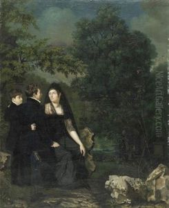Portrait D'une Femme En Noir Avec Ses Deux Fils by Robert Jacques Francois Faust Lefevre