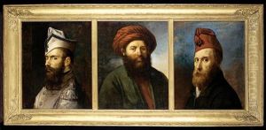 Portraits Of Gentlemen (3 Works Framed Together) by Robert Jacques Francois Faust Lefevre