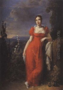 Portrait De Femme Dans Un Paysage by Robert Jacques Francois Faust Lefevre