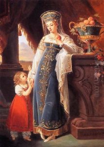 Princess Bariatinsky With Her Daughter Olga, The Countess Davidoff, In Russian Dress by Robert Jacques Francois Faust Lefevre