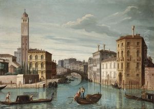 The Entrance To The Canareggio, Venice, With The Church Of San Geremia And The Rialto Bridge by Pietro Bellotti