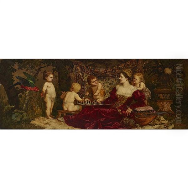 Maiden Playing Chess With Putti - view 1