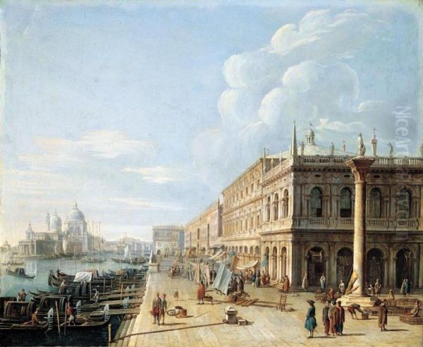 Venice, A View Of The Molo From The Piazzetta With St. Theodore's Column, Looking West Towards The Library And The Church Of Santa Maria Della Salute - view 1