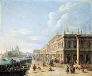 Venice, A View Of The Molo From The Piazzetta With St. Theodore's Column, Looking West Towards The Library And The Church Of Santa Maria Della Salute by Pietro Bellotti