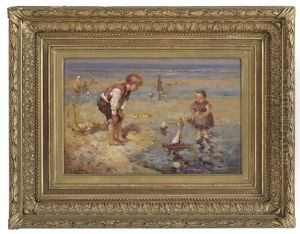 Children Playing At The Beach by Jean Lefort