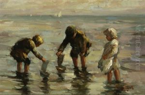 Playing With Sailboats At The Shore by Jean Lefort
