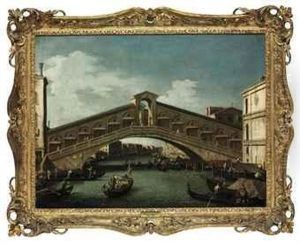 The Rialto Bridge, Venice, On The Grand Canal, Looking South-east,with The Fondaco Dei Tedeschi On The Right by Bernardo Bellotto