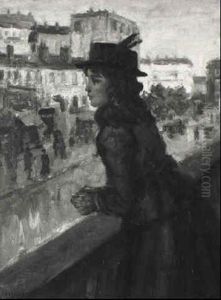 Ein Madchen Schaut Uber Den Balkon by Jean Lefort