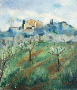 Paesaggio Collinare Con Case Sullo Sfondo by Achille Lega