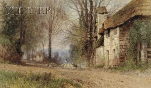 Pastoral View, Village Lane With Shepherd And Flock - view 1
