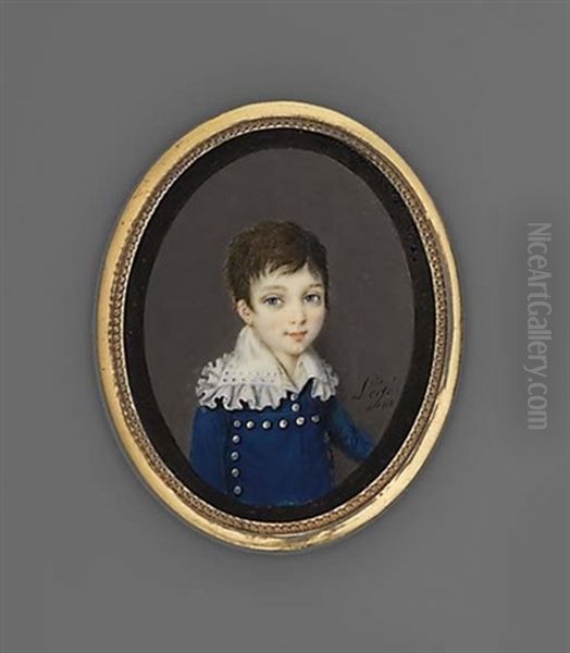 A Boy Called Ferdinand In Blue Coat With Silver Buttons And White Shirt With Large Frilled Collar - view 1