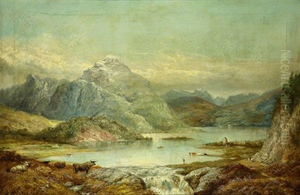Scottish Countryside With Cows Grazing Near A Lake - view 1