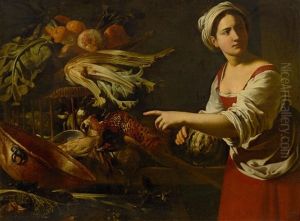 Maidservant In A Kitchen With Pheasant, Grapes And Vegetables