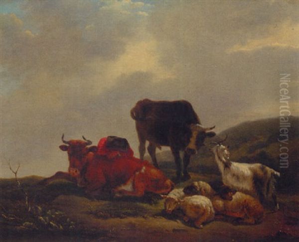 A Landscape With A Herdsman Resting Amongst Cattle And Sheep - view 1