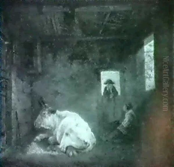 A Cow Resting In A Stable Witha Peasant Conversing With A Milkmaid By The Doorway - view 1