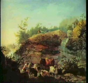 A Rocky Landscape With Goat- Herds And Their Animals