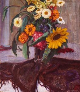 Blumenstillleben Mit Schal by Wilhelm Legler