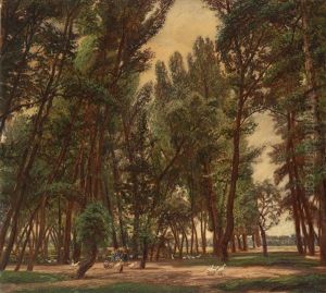 Die Ganse Werden In Einem Auwaldchen Bestaunt by Wilhelm Legler