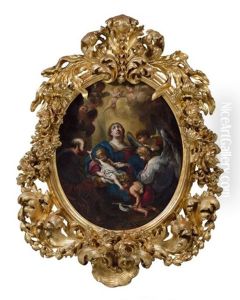 La Sainte Famille Et Saint Jean-baptiste Enfant Entoures D'anges by Stefano Maria Legnani