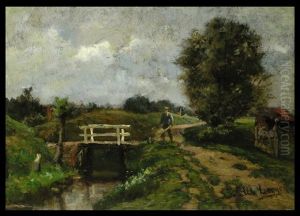 An Der Brucke Uber Dem Bach by Johan Coenraad Ulrich Legner
