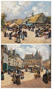 Le Marche A Pontivy Et Le Marche Du Faouet (pair) by Fernand Marie Eugene Legout-Gerard
