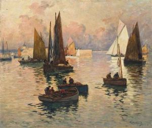 Fishing Boats At Dusk, Concarneau by Fernand Marie Eugene Legout-Gerard