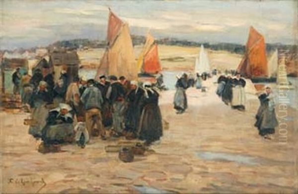 Sur Le Port, Retour De Peche Aux Voiles Rouges, Concarneau - view 1