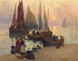 Fischerboote In Der Normandie by Fernand Marie Eugene Legout-Gerard