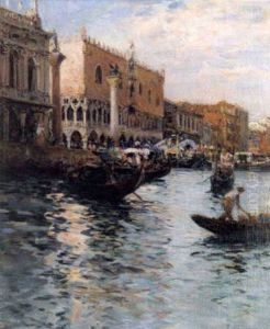 Venise, La Piazzetta Et Le Palais De Doges, Les Gondoliers