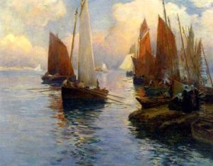 The Fishing Fleet Setting Sail by Fernand Marie Eugene Legout-Gerard