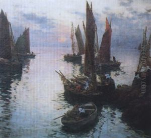Retour De Peche Soleil Couchant by Fernand Marie Eugene Legout-Gerard