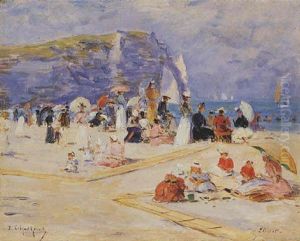 On The Beach At Etretat, France by Fernand Marie Eugene Legout-Gerard