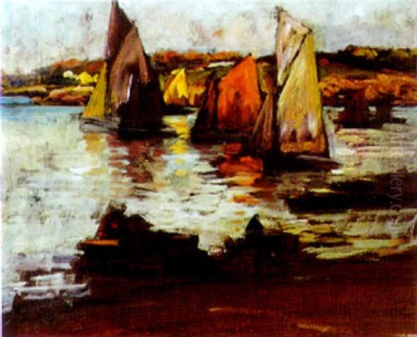 Barques Sous Voiles A L'entree De L'estuaire - view 1