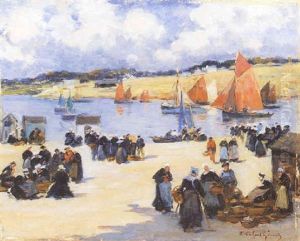 Scene De Marche Dans Un Port Breton by Fernand Marie Eugene Legout-Gerard